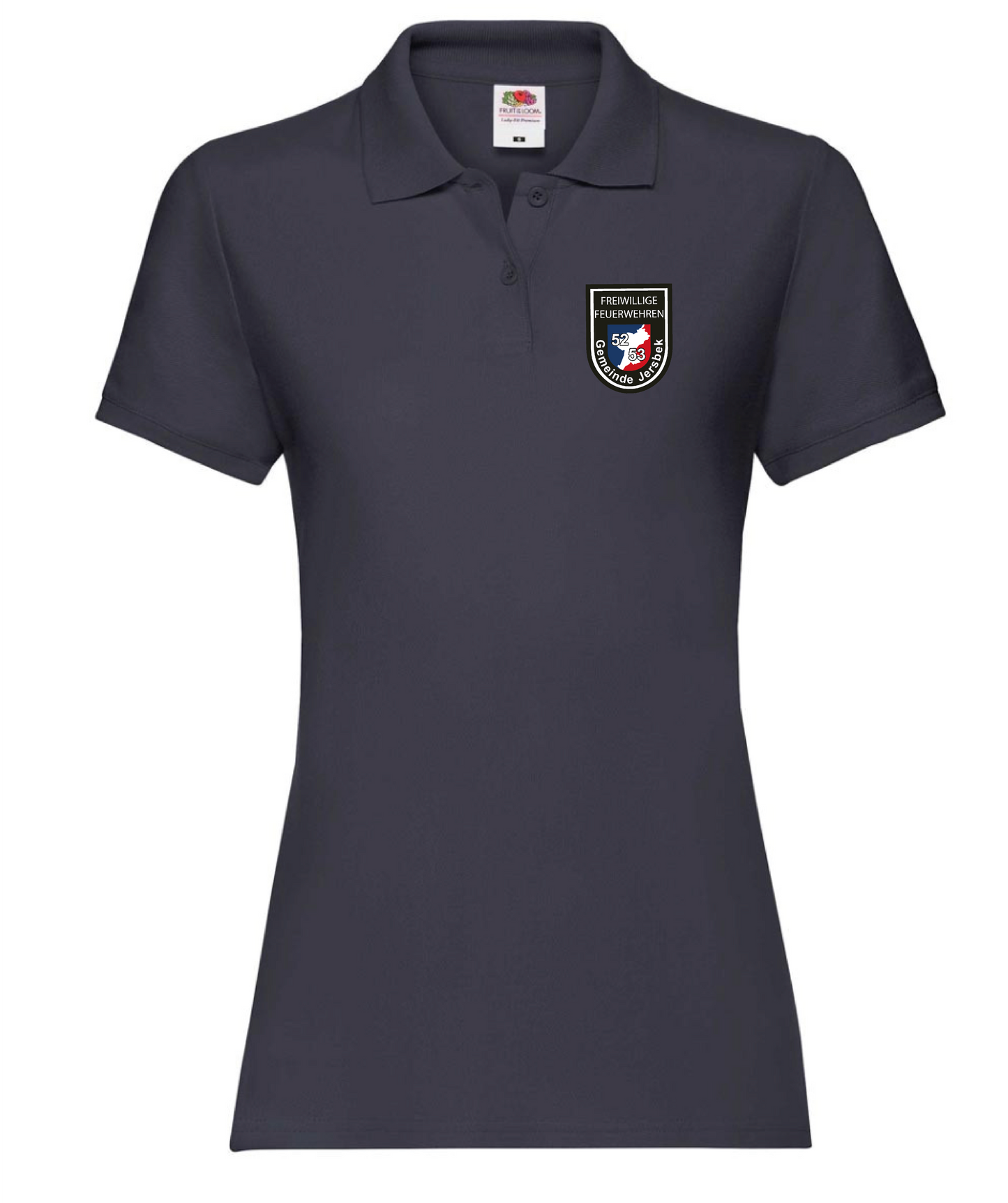 FF53 Poloshirt Damen Navy mit weißem Feuerwehr-Logo