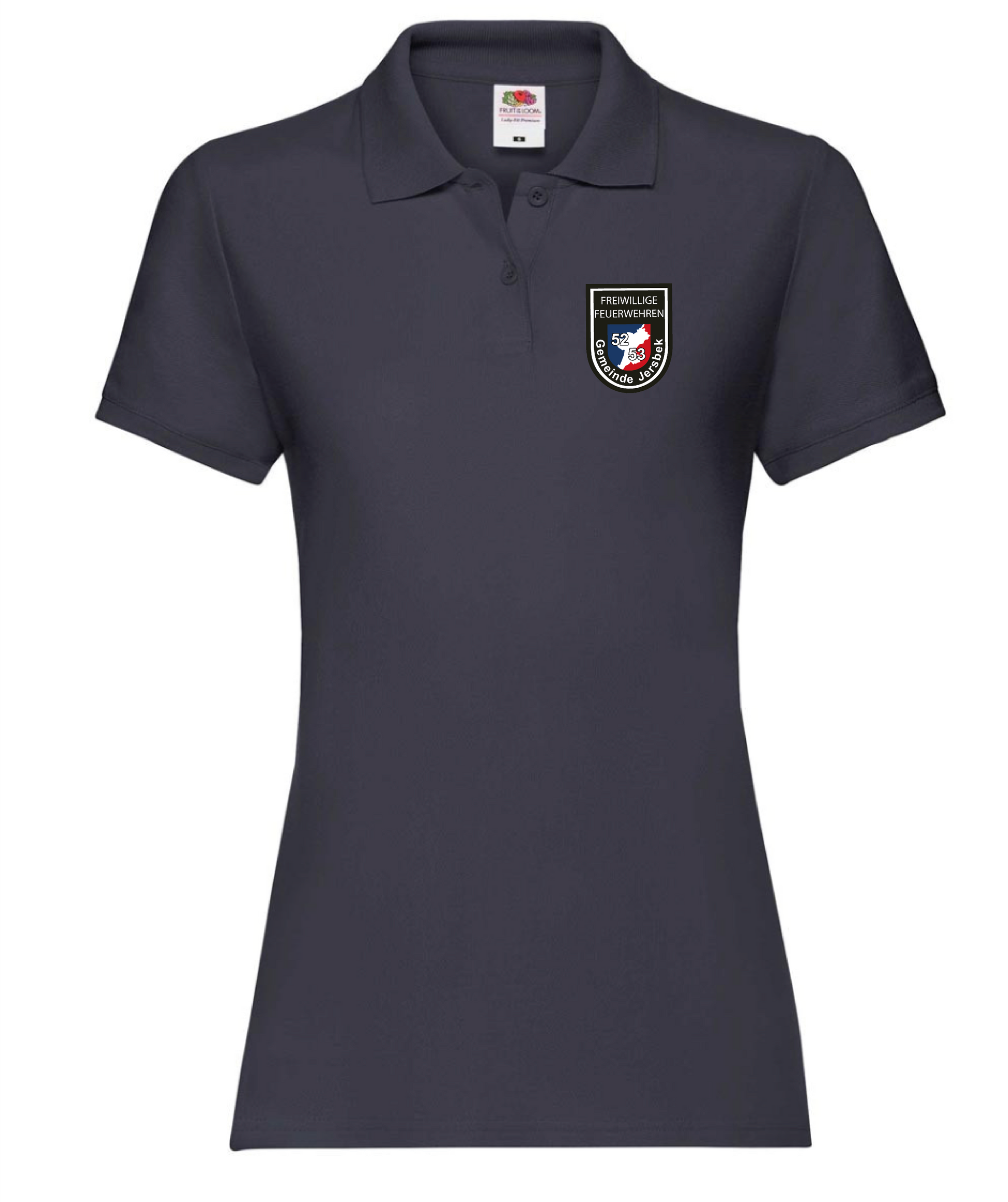 FF53 Poloshirt Damen Navy mit weißem Feuerwehr-Logo