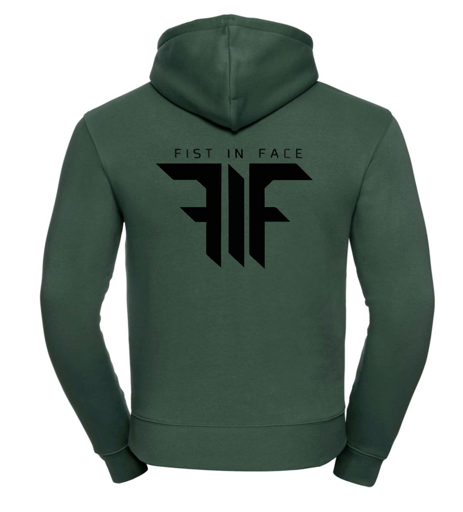 FIF Fist in Face Unisex Hoodie Bottle Green back black print
