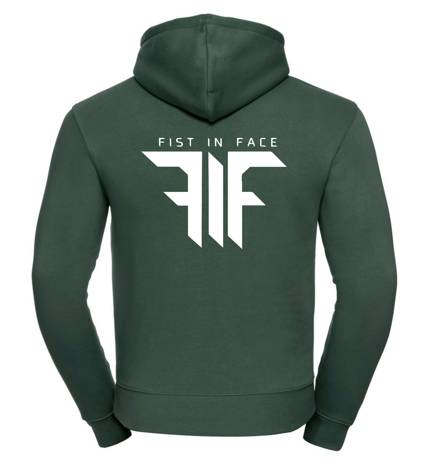 FIF Fist in Face Unisex Hoodie Bottle Green back white print