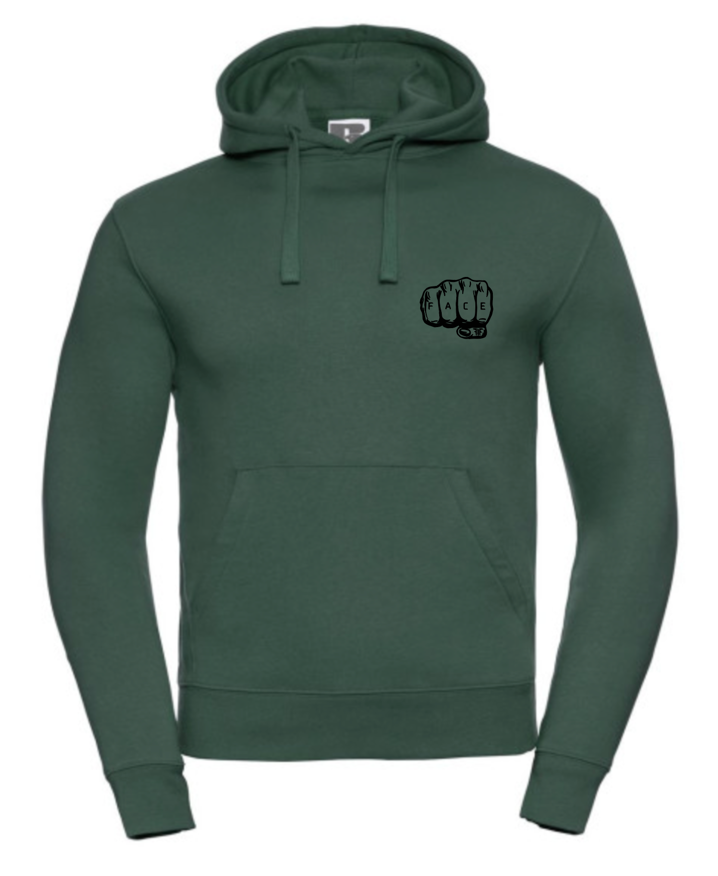 FIF Fist in Face Unisex Hoodie Bottle Green front black print