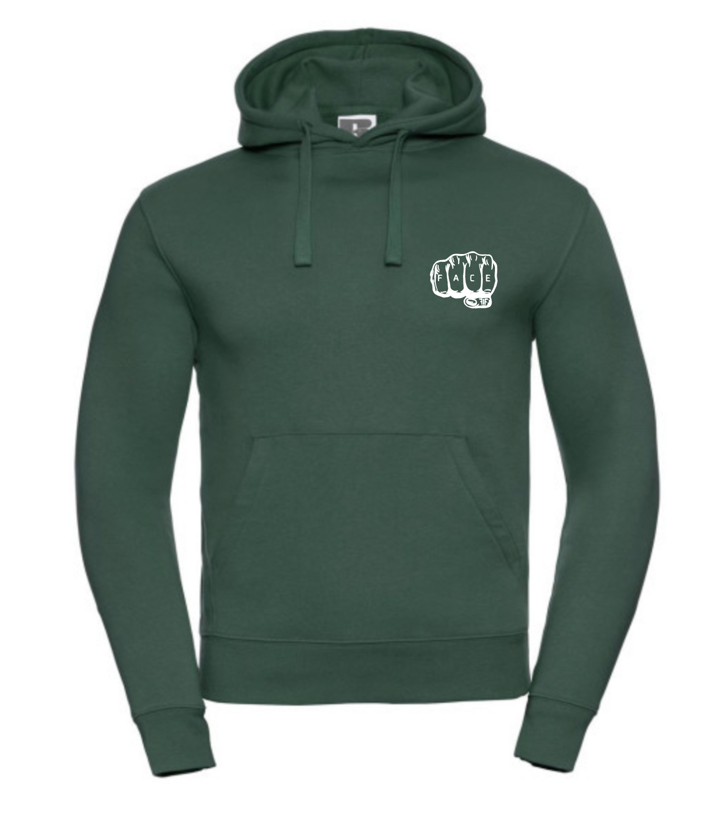 FIF Fist in Face Unisex Hoodie Bottle Green front white print