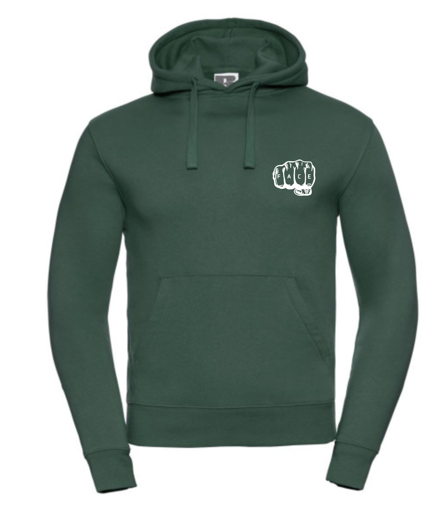 FIF Fist in Face Unisex Hoodie Bottle Green front white print