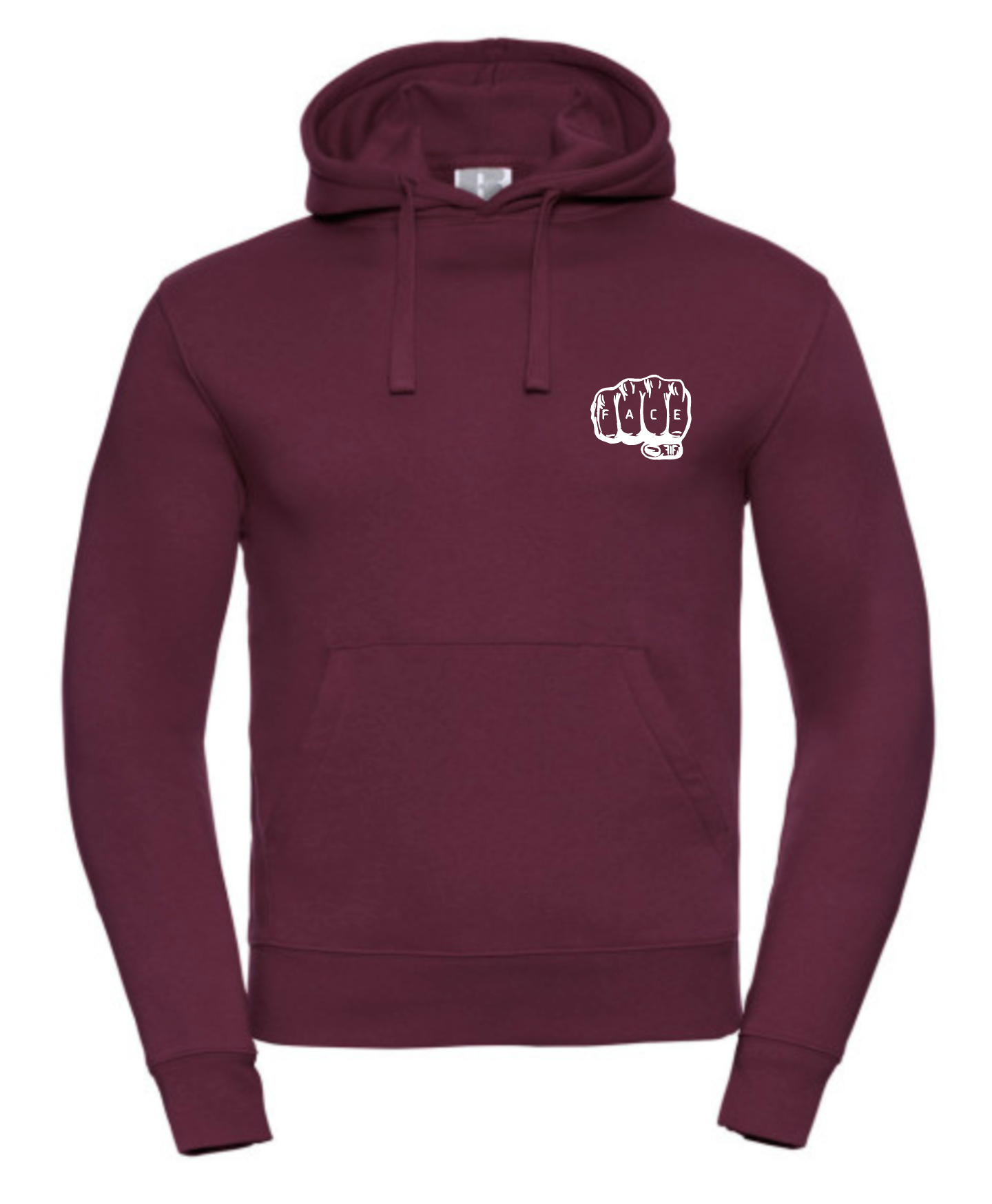 FIF Fist in Face Unisex Hoodie Burgundy front white print