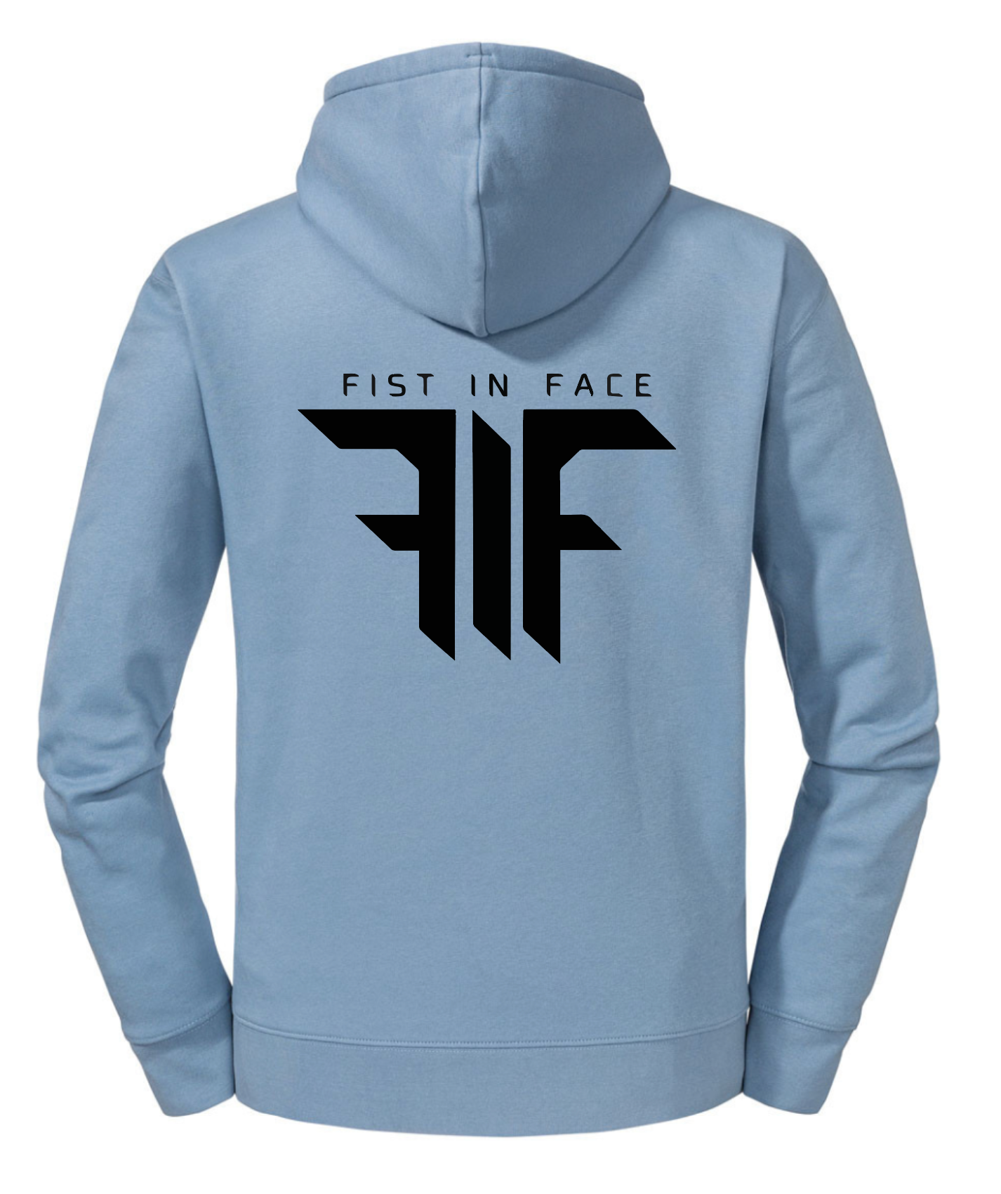 FIF Fist in Face Unisex Hoodie Mineral Blue back black print