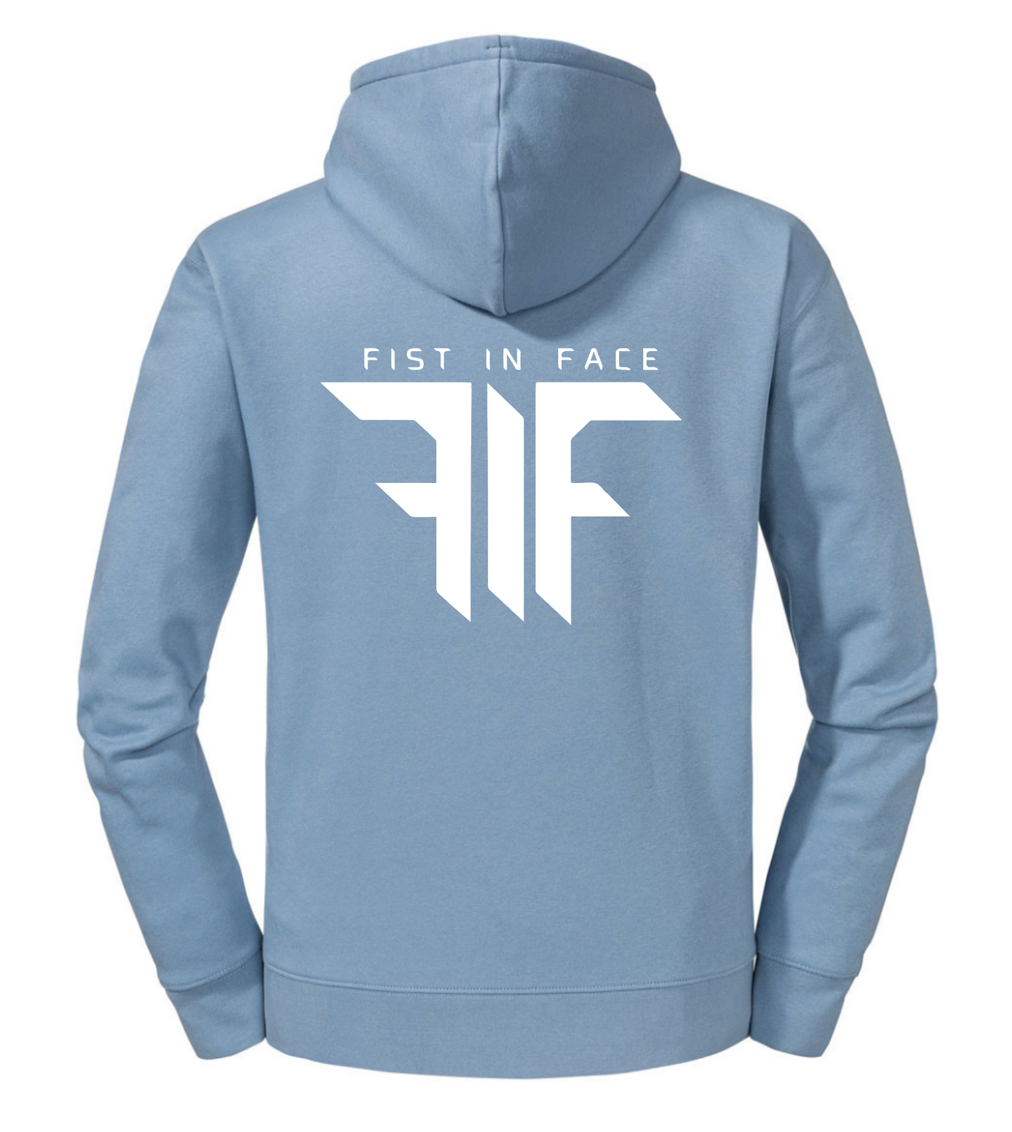 FIF Fist in Face Unisex Hoodie Mineral Blue back white print