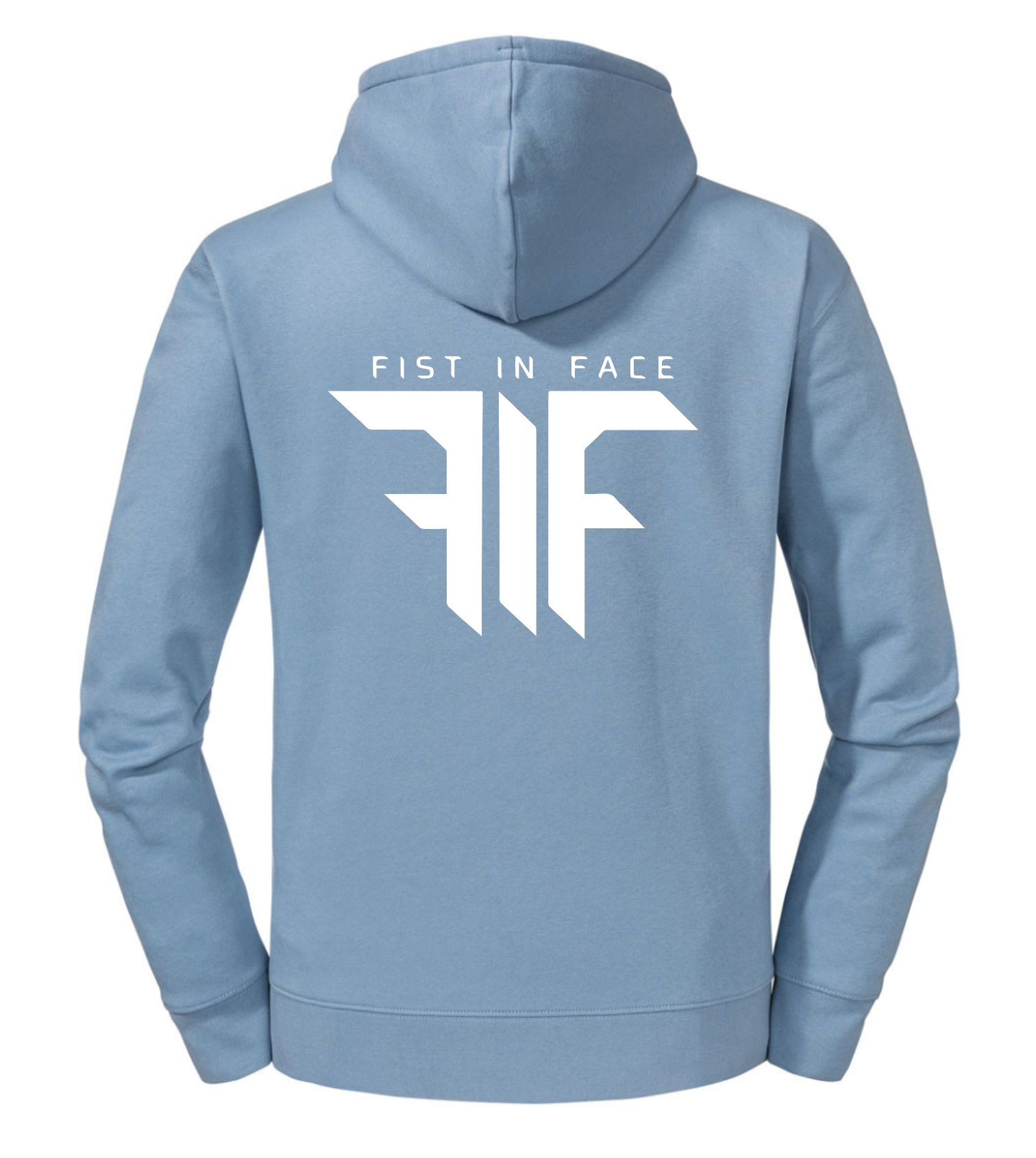 FIF Fist in Face Unisex Hoodie Mineral Blue back white print