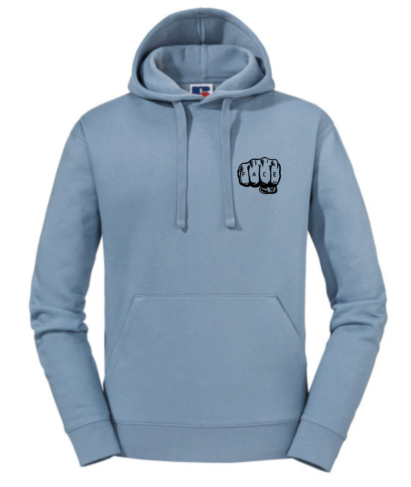 FIF Fist in Face Unisex Hoodie Mineral Blue front black print