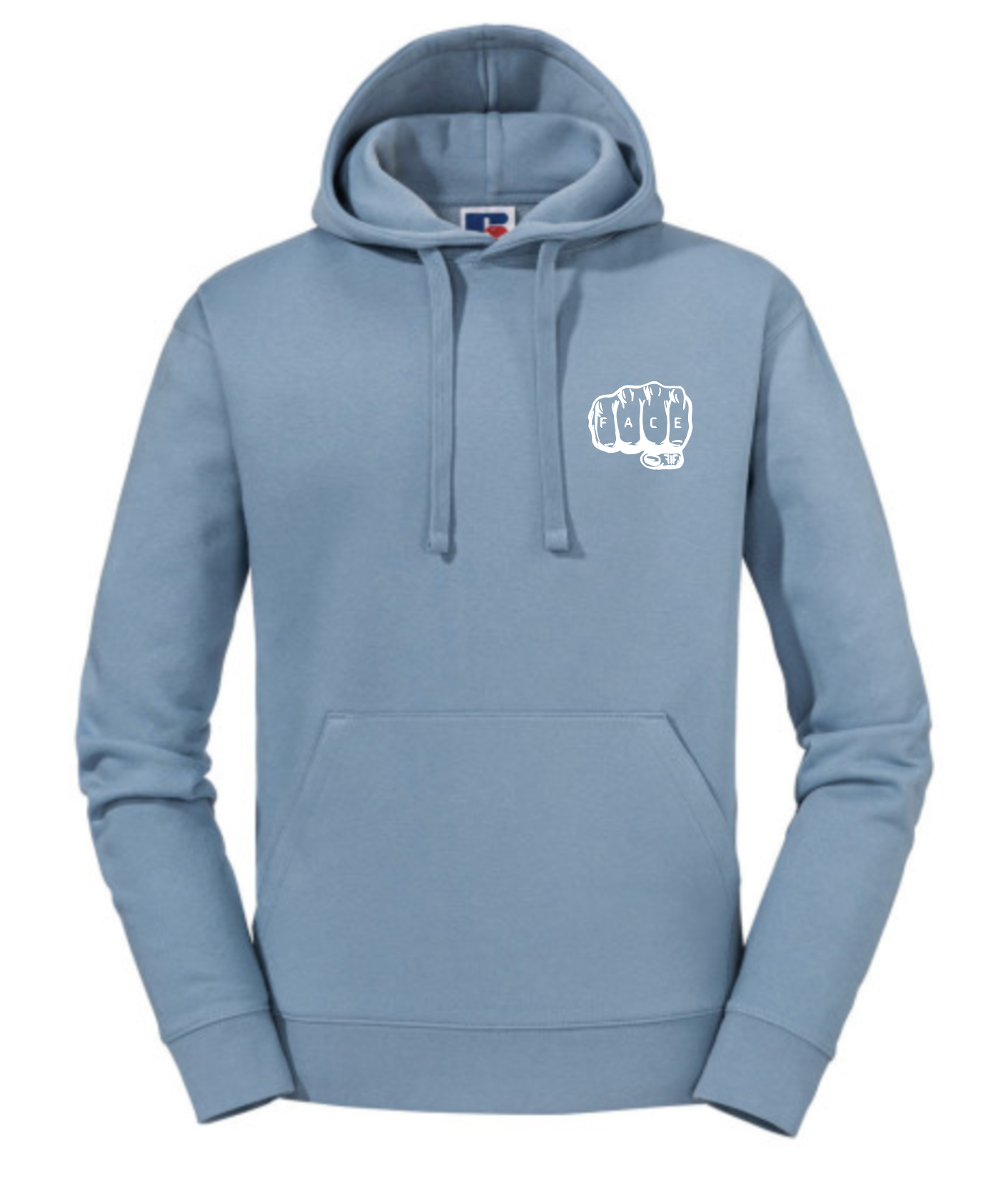 FIF Fist in Face Unisex Hoodie Mineral Blue front white print