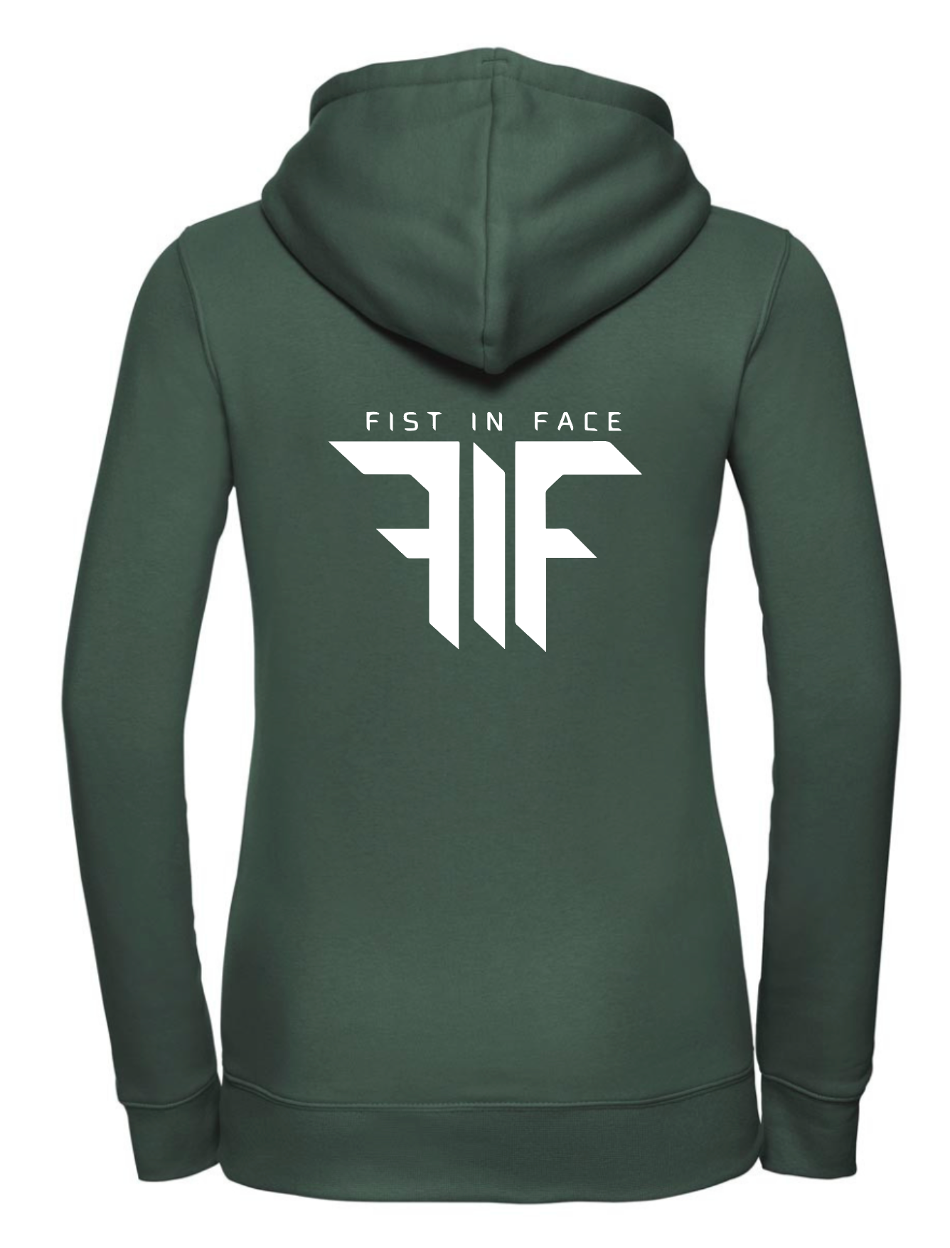 FIF Fist in Face Women's Hoodie Bottle Green back white print