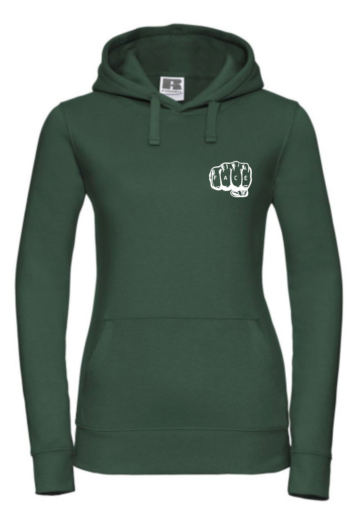 FIF Fist in Face Women's Hoodie Bottle Green front white print