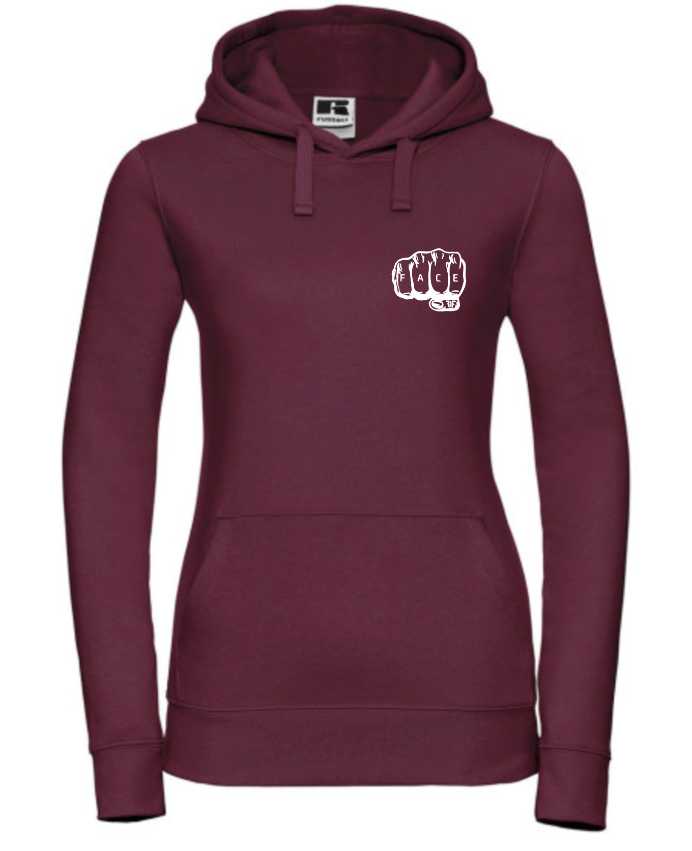 FIF Fist in Face Women's Hoodie Burgundy front white print