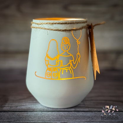 Windlicht Weiß "Freundinnen mit Herzballon"