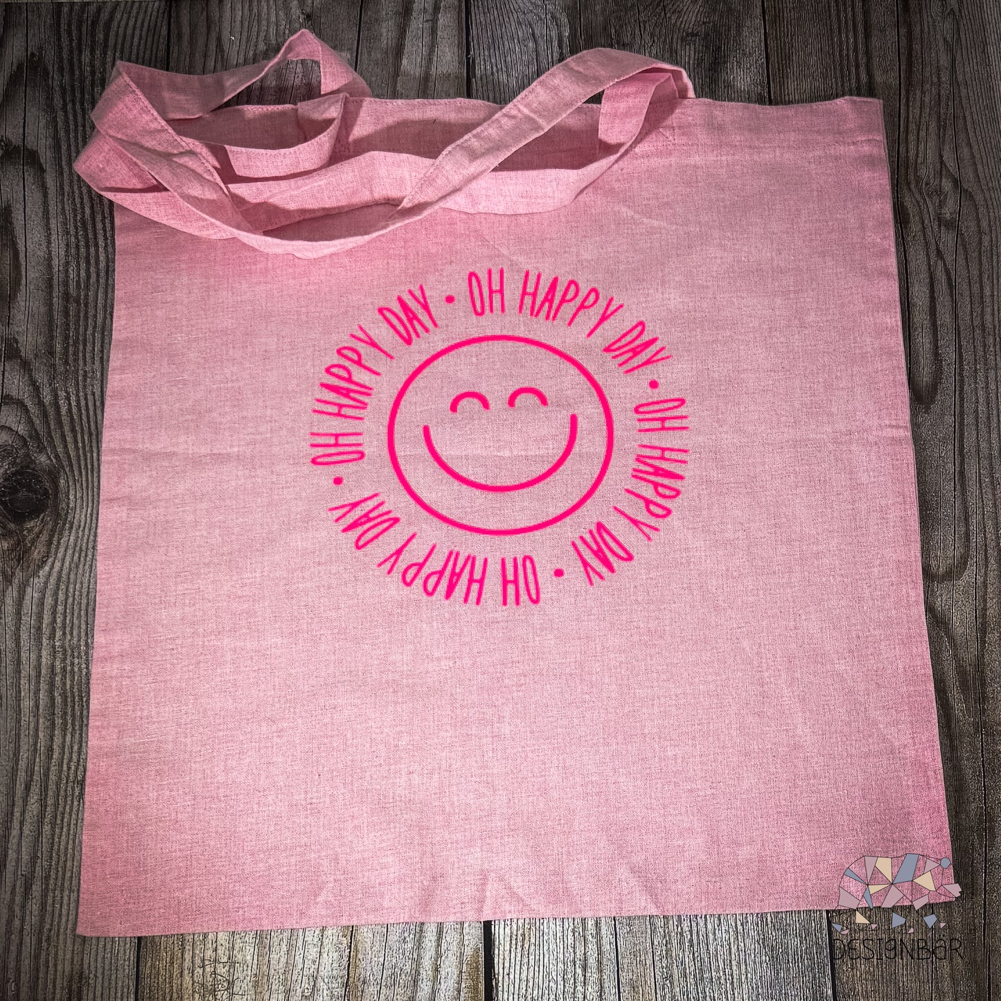 Rosa Jutebeutel mit Aufdruck „Oh Happy Day" von Designbär