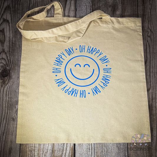 Naturfarbener Jutebeutel mit Aufdruck „Oh Happy Day" von Designbär