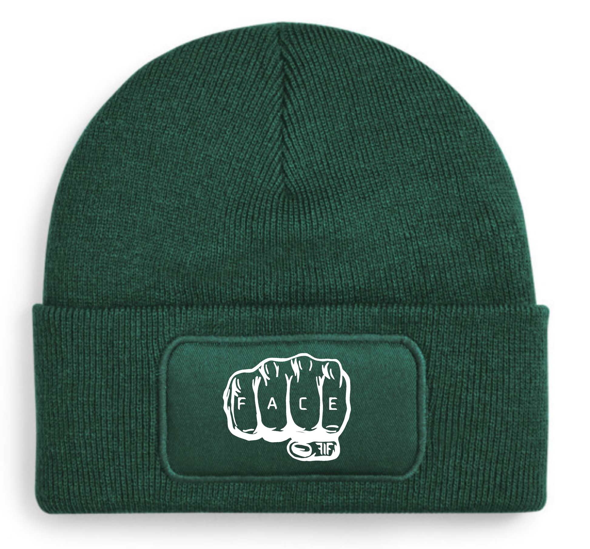 FIF Fist in Face Beanie Bottle Green Fist design white print