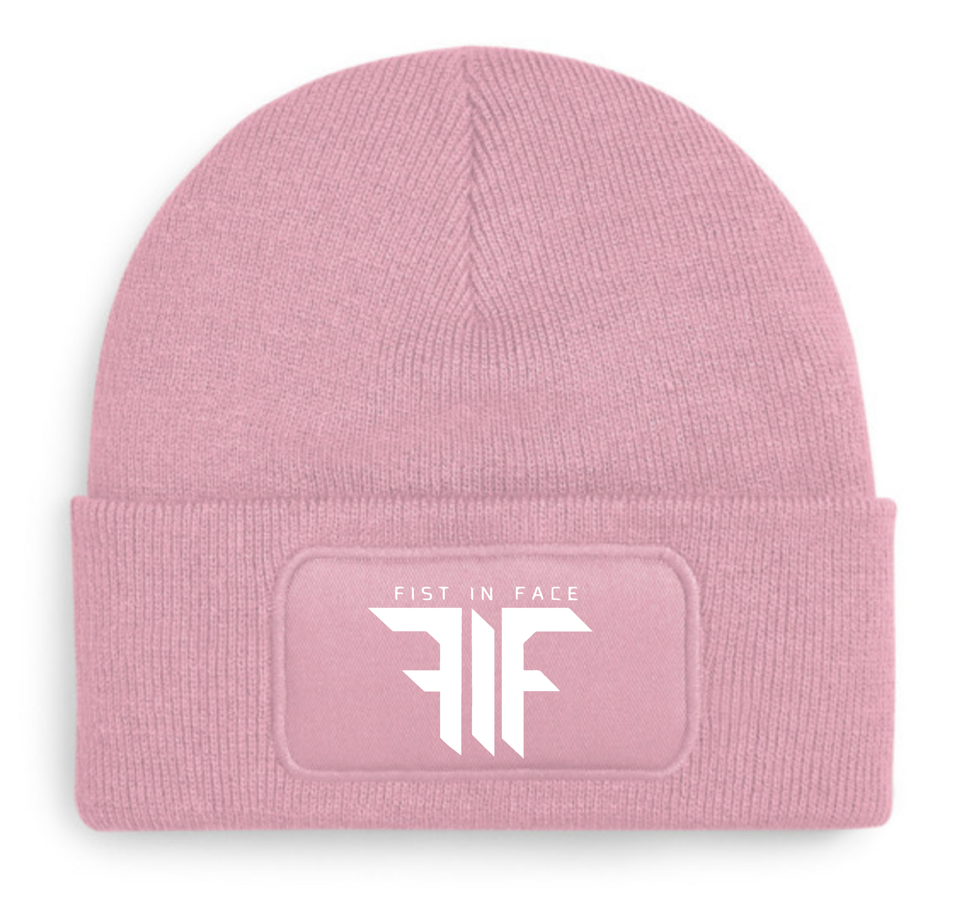 FIF Fist in Face Beanie Dusty Pink FIF design white print