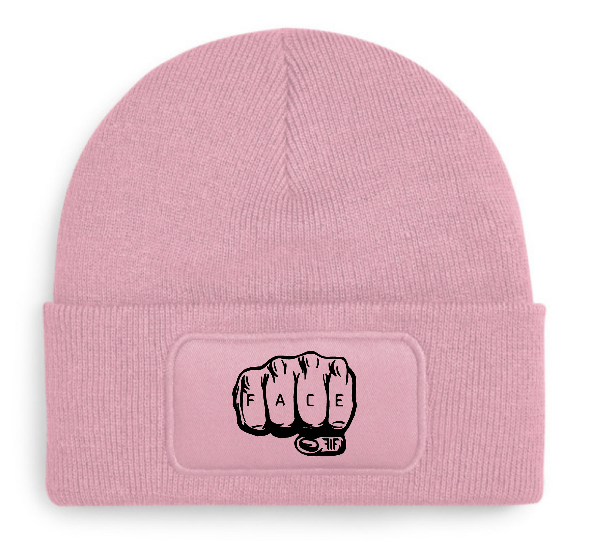 FIF Fist in Face Beanie Dusty Pink Fist design black print