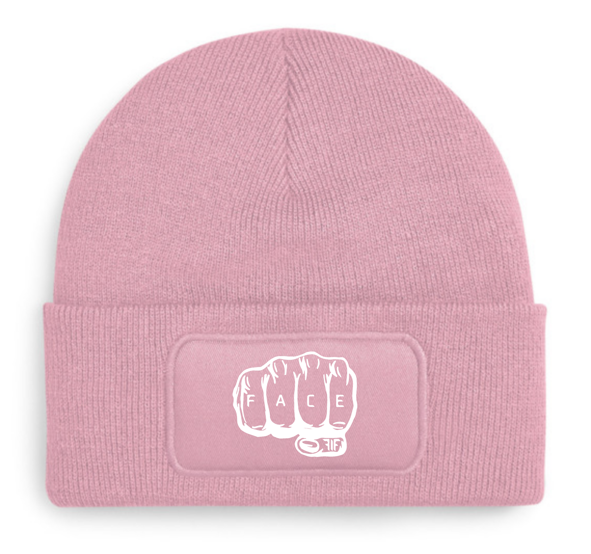 FIF Fist in Face Beanie Dusty Pink Fist design white print