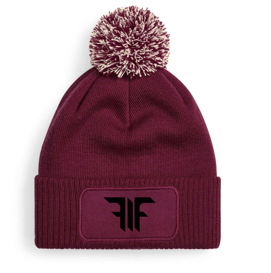 FIF Fist in Face Pom Beanie Burgundy FIF design black print