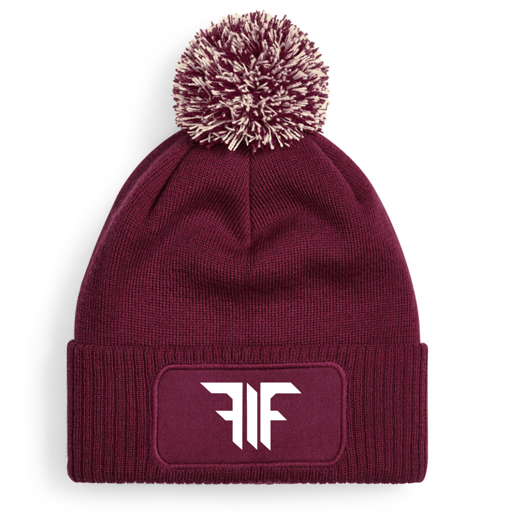 FIF Fist in Face Pom Beanie Burgundy FIF design white print