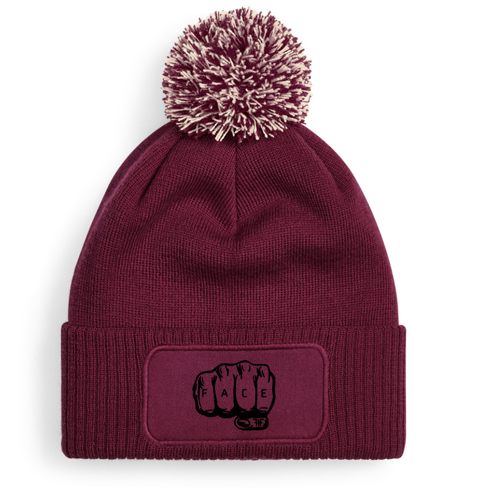 FIF Fist in Face Pom Beanie Burgundy Fist design black print