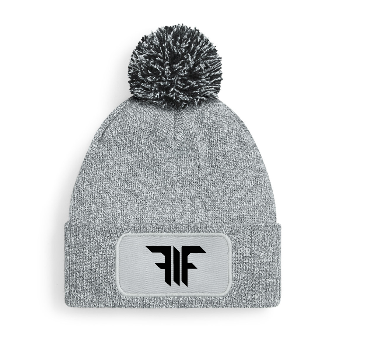 FIF Fist in Face Pom Beanie Grey FIF design black print