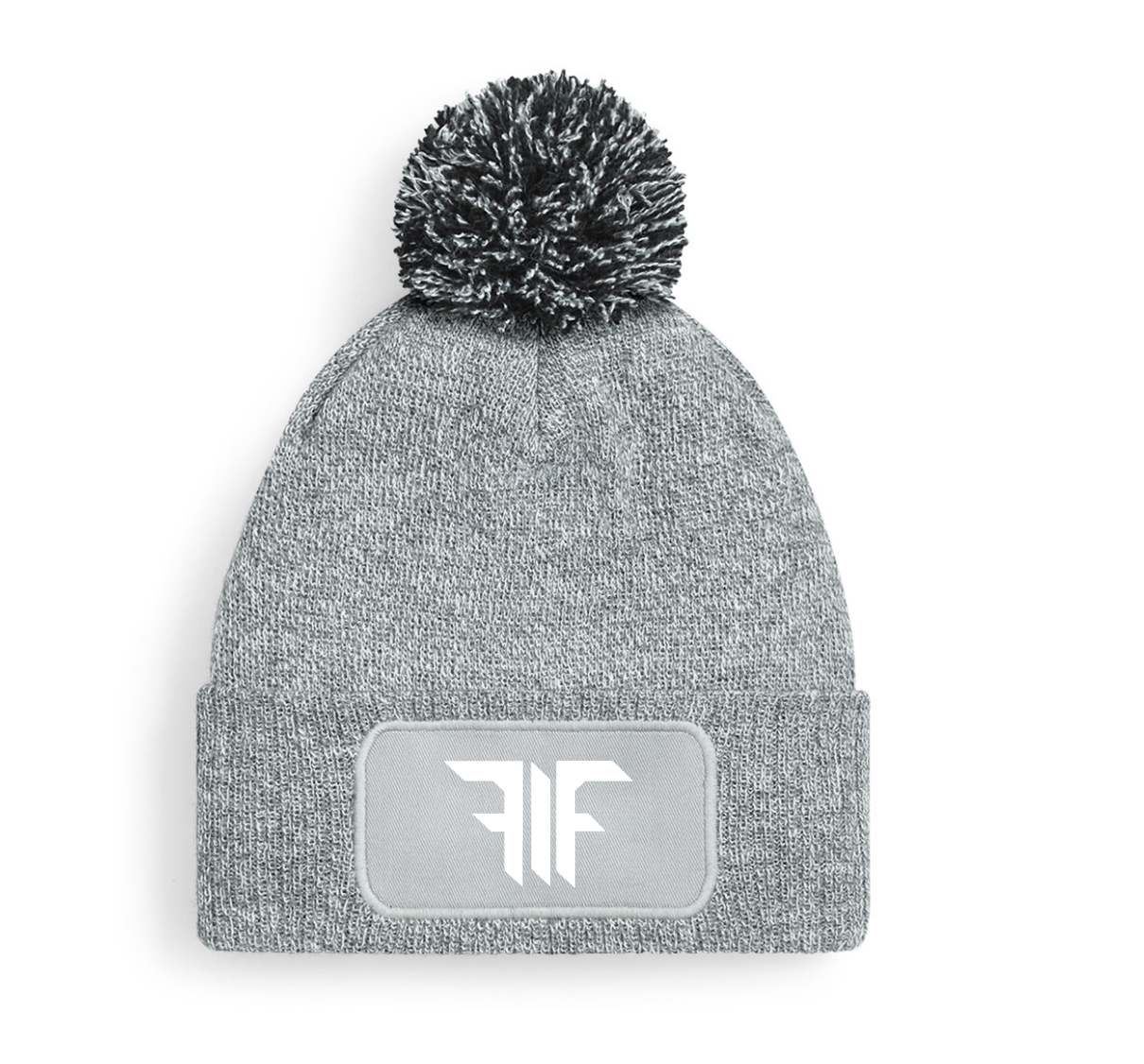 FIF Fist in Face Pom Beanie Grey FIF design white print