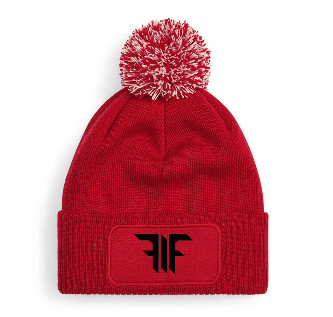 FIF Fist in Face Pom Beanie Red FIF design black print