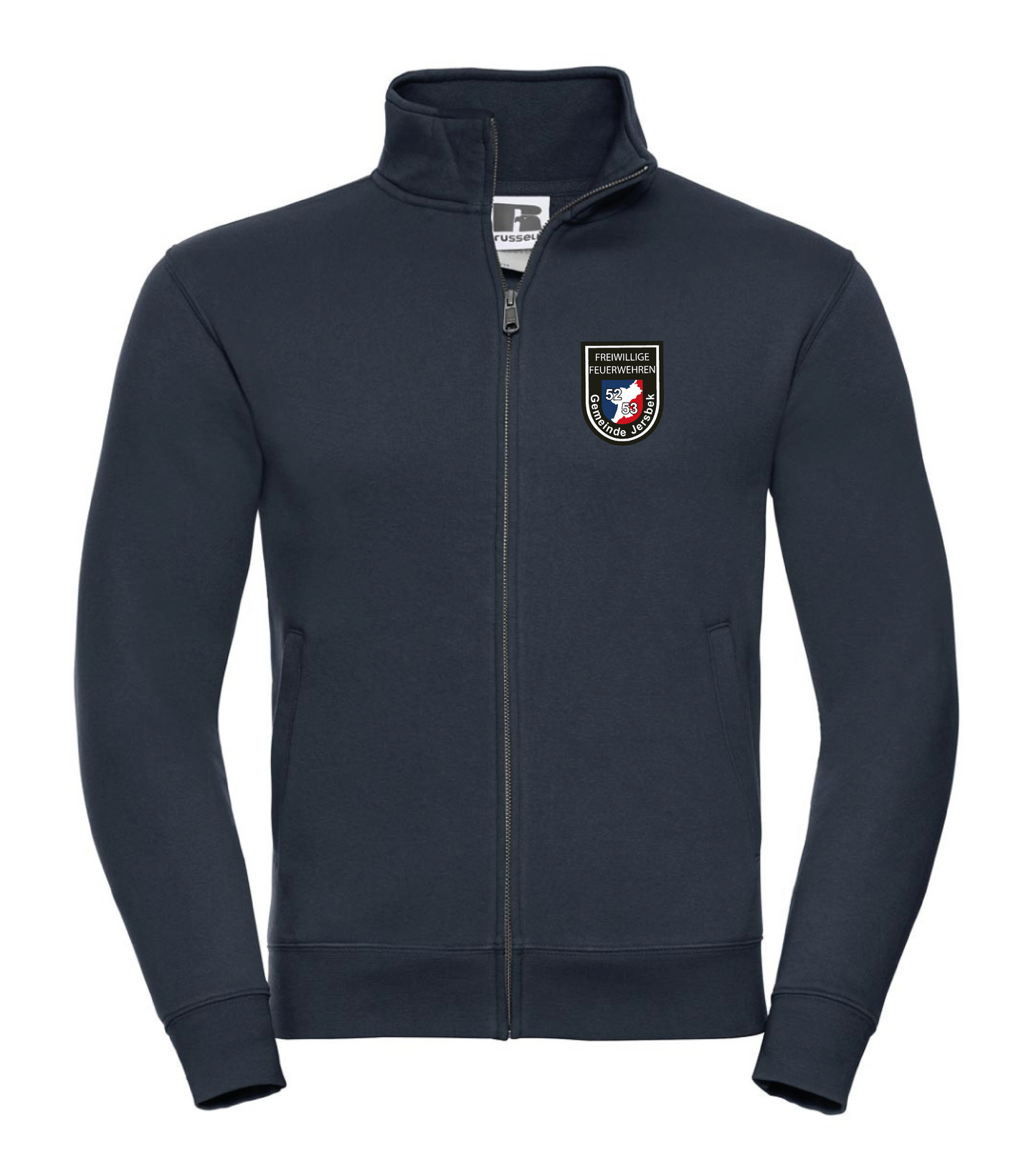 FF53 Sweatshirtjacke ohne Kapuze Navy mit weißem Feuerwehr-Logo