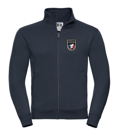 FF53 Sweatshirtjacke ohne Kapuze Navy mit weißem Feuerwehr-Logo