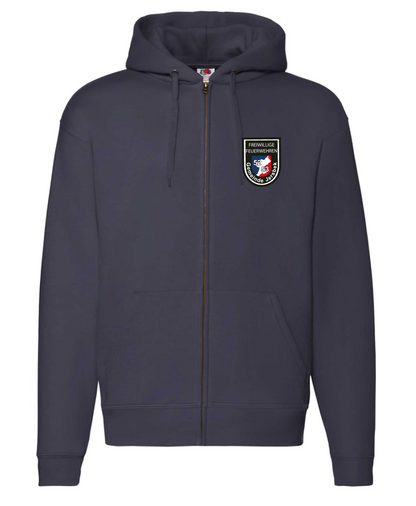 FF53 Sweatshirtjacke mit Kapuze Navy mit weißem Feuerwehr-Logo