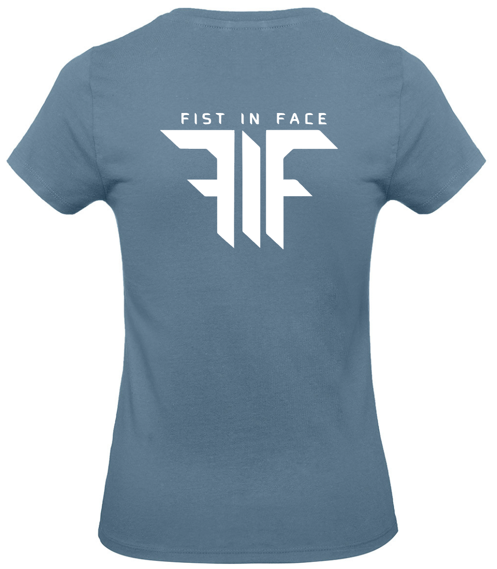 FIF Fist in Face Women's T-Shirt Stone Blue back white print