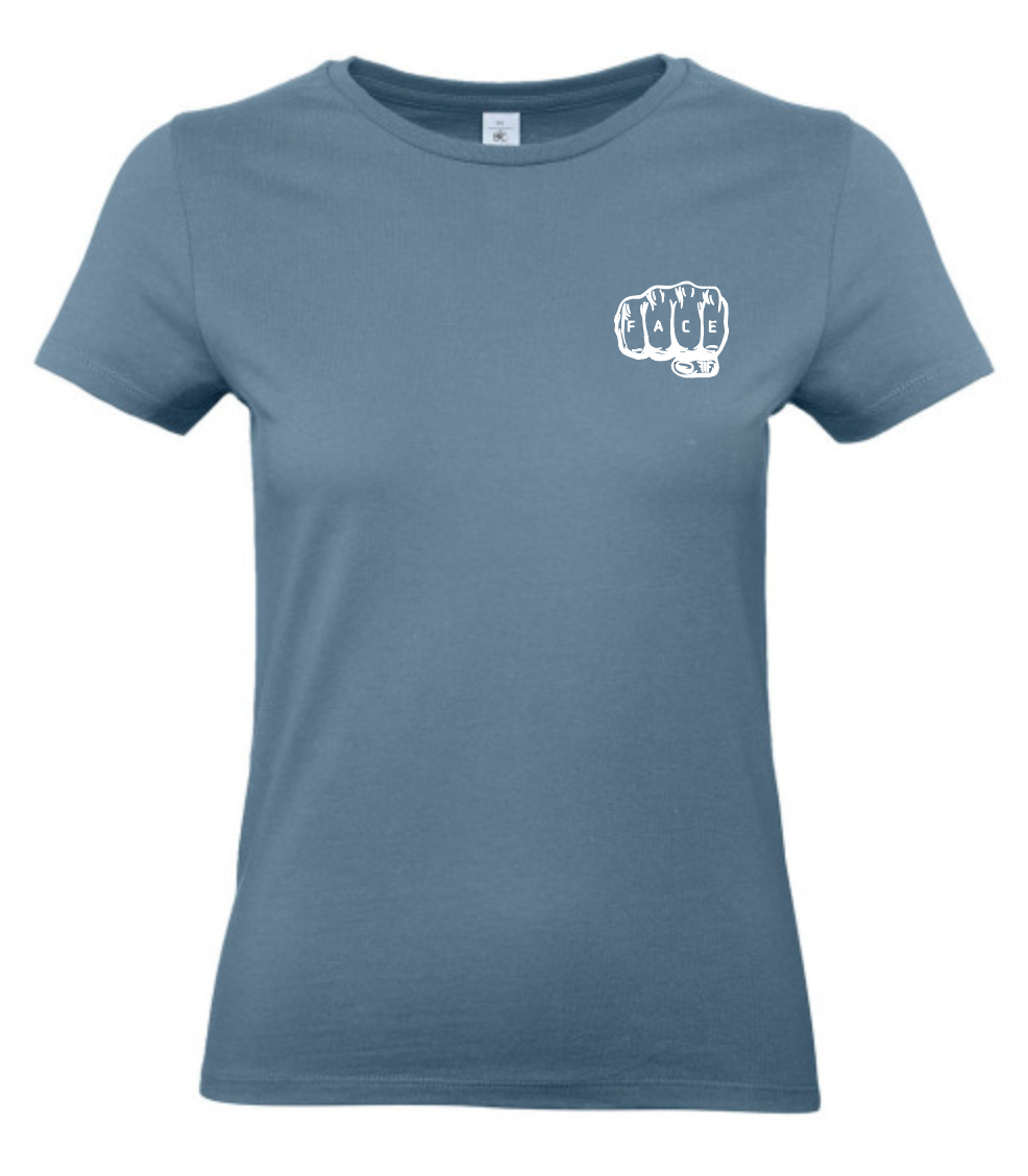 FIF Fist in Face Women's T-Shirt Stone Blue front white print