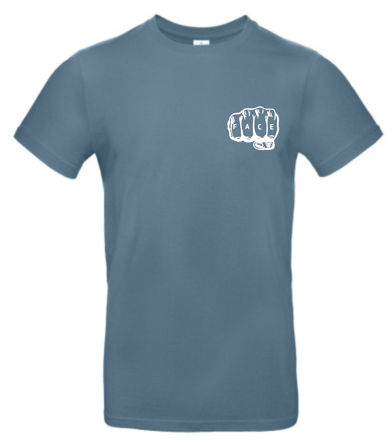 FIF Fist in Face Unisex T-Shirt Stone Blue front white print